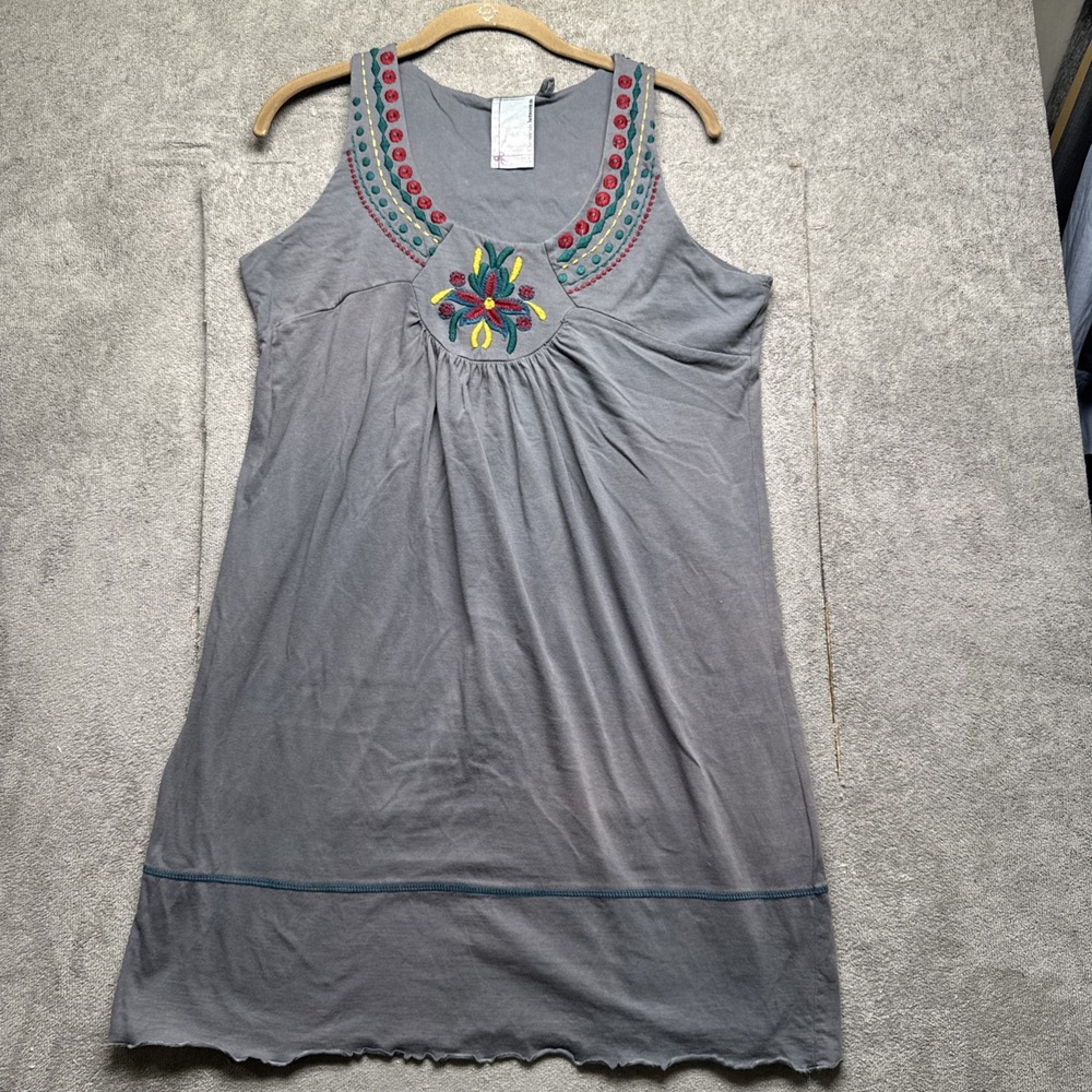 Remanika Gray Sleeveless Boho Embroidered Shift‎ Dress Women's XL Festival Tunic